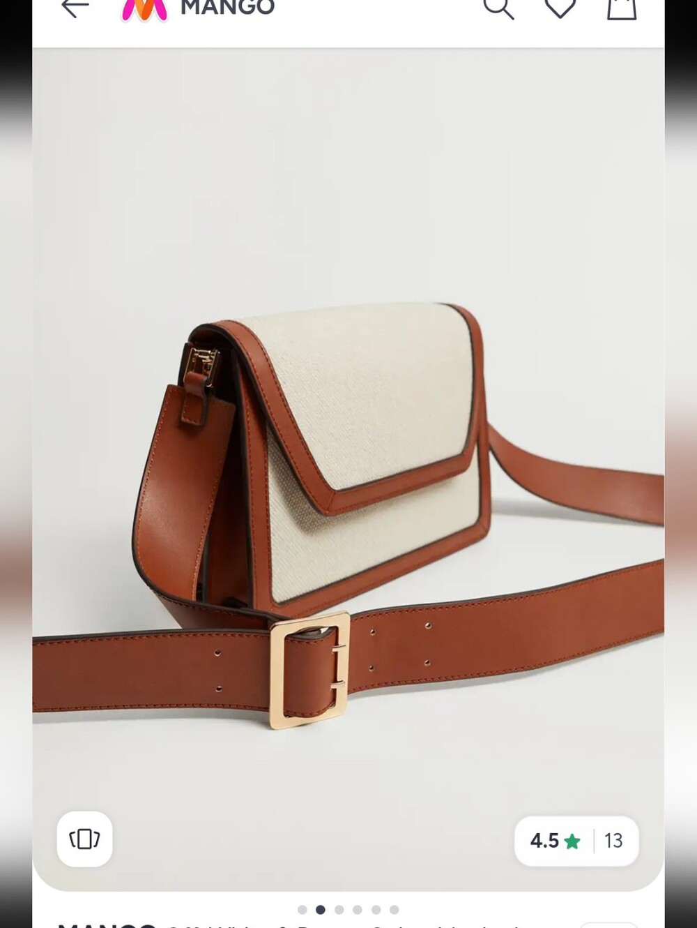 Mango Cottage core Cream Canvas Crossbody with Brown Leather Trim - Picture 2 of 10
